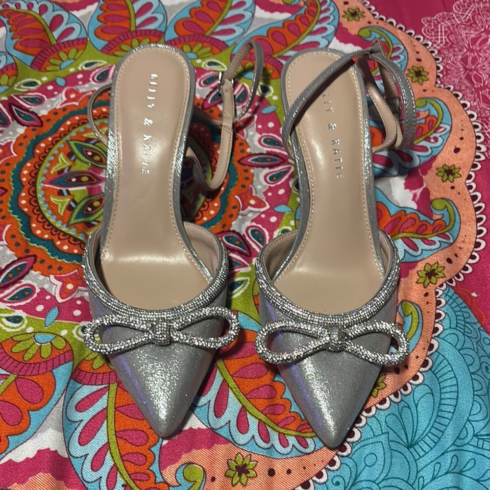 Silver Heels with Bow